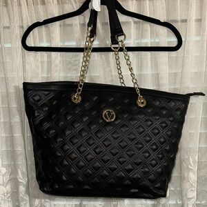 Vera New York Black Quilted Tote with Gold Chain Straps